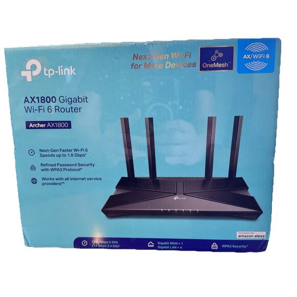 TP-Link AX1800 WiFi 6 Gigabit Router Dual Band-Works w/ Alexa –Black –NEW Sealed - Picture 1 of 6